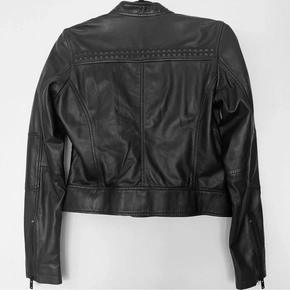 Slate & Willow Embossed Studs Moto Black 100% Leather Jacket Zipper Pockets XS/S - Picture 9 of 16